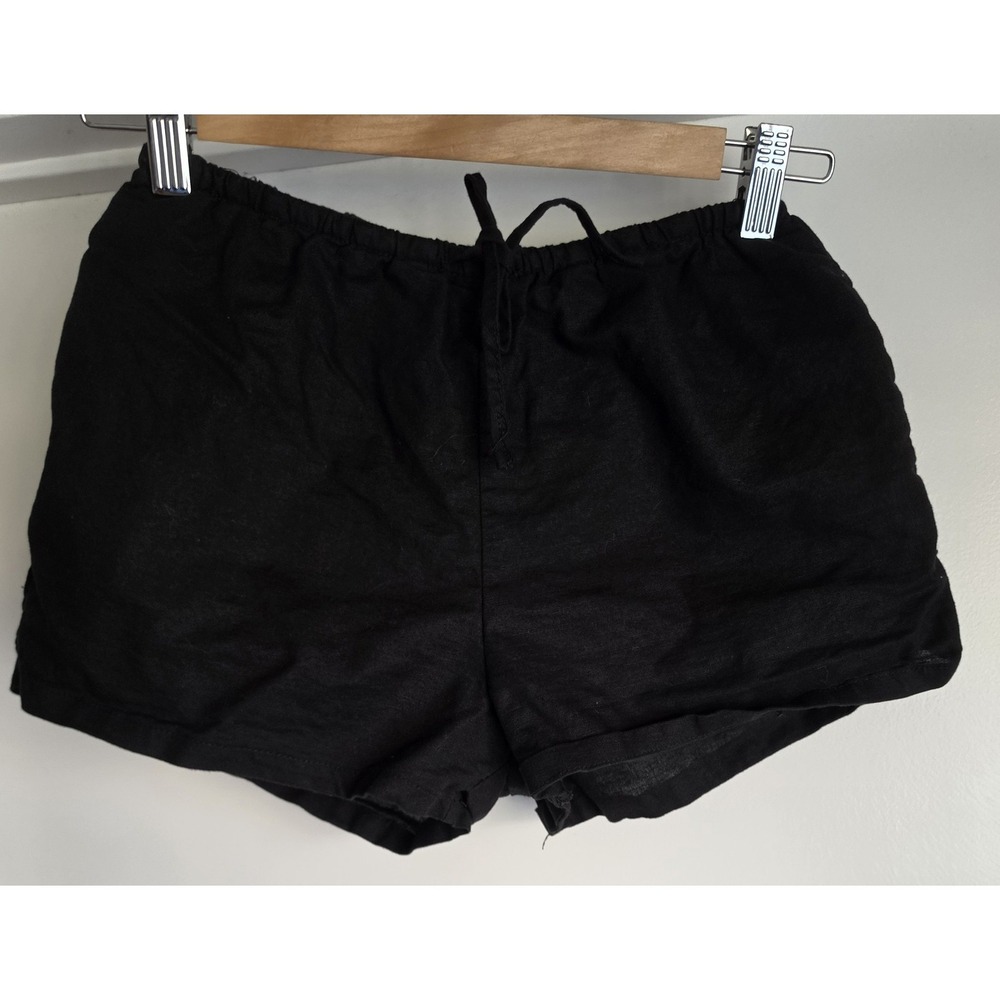 Honey Peach Women Linen Shorts Size S Black Solid Casual 2in Inseam Hot Pants